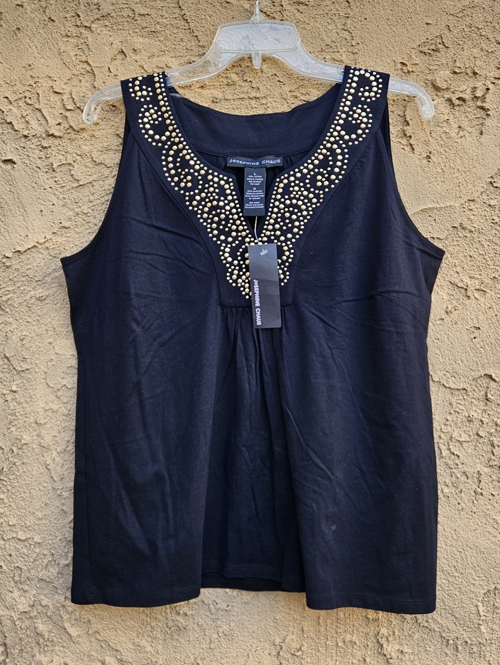 Josephine Chaus Black Embellished V-Neck Tank Top Size L